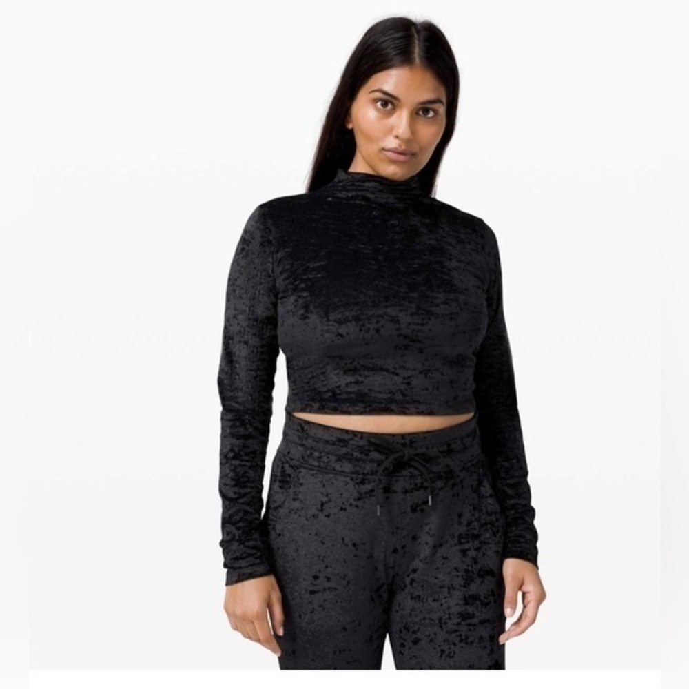 Lululemon All Aligned Mock Neck Long Sleeve *Crushed Velvet Black Size 6